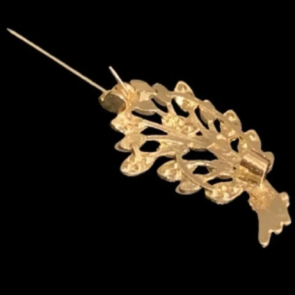 Golden Wheat Sheaf Brooch with Crystal Accents
